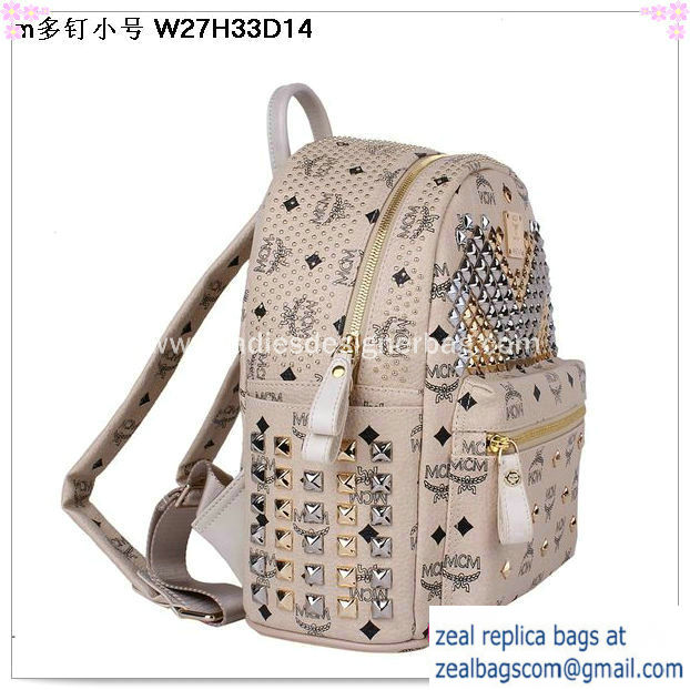 High Quality Replica MCM Small Stark Front Studs Backpack MC4237S Beige - Click Image to Close